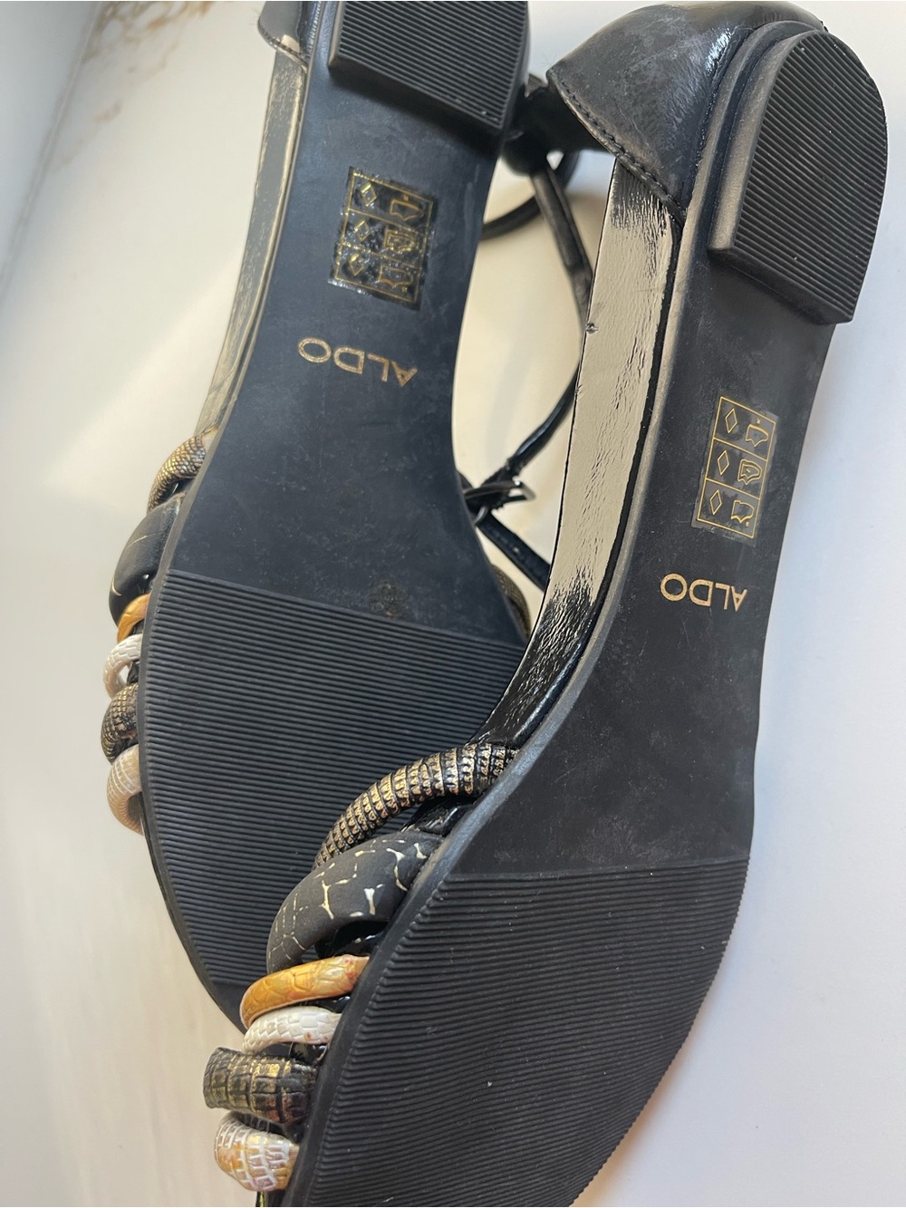 Aldo Black Ankle-Strap Sandals with metallic Bands size 9 - Picture 4 of 5